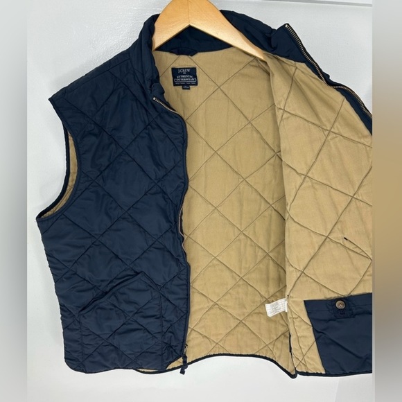 J.Crew Authentic Outerwear Quilted Vest XL Navy Blue Tan Lining - Picture 9 of 13